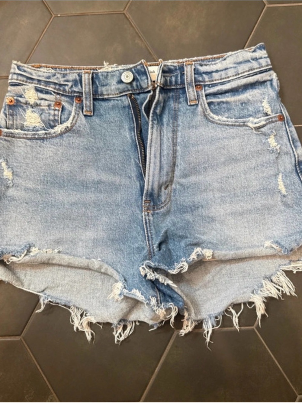 Abercrombie & Fitch Light Blue Distressed High-Rise Denim Shorts